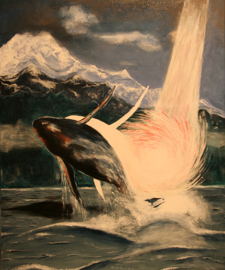  Buckelwal vor nördlichen Bergen | 2003 | 50x60cm | Ein Wal - wird er aufgenommen in die Unendlichkeit?