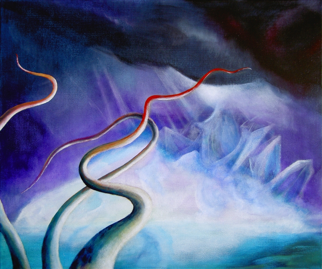 Riesenkalamar und Kristallinsel | 2006 | 60x50cm